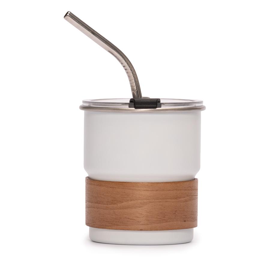 Vaso Térmico metálico "Camp" 300cc. con Bombilla y Grip de Madera. - Imagen 2