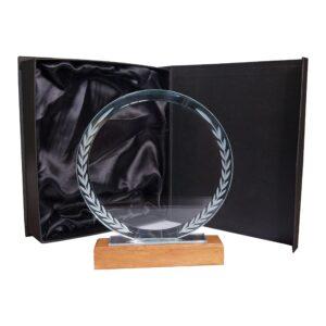 Galvano Cristal con Base de Madera 200 x 200 mm.