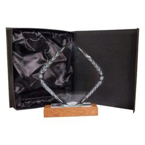 Galvano Cristal con Base de Madera 180 x 180 mm.