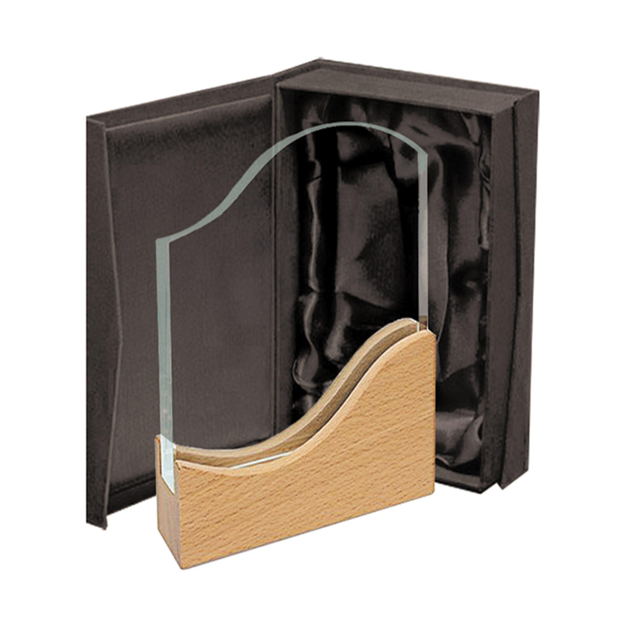 Galvano Cristal con Base de Madera 120 x 220 mm.
