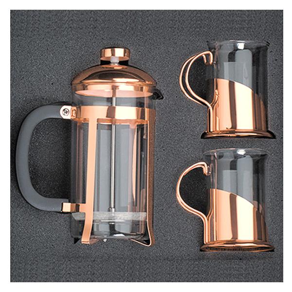 Set de cafetera francesa y tazas encobrizado - Imagen 2